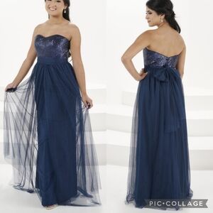 Christina Wu Celebrations Sequin Bridesmaid Dress 16 Navy Blue Mesh Style 22725